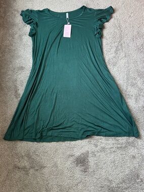 Askyes Beauty Green Ruffle Sleeve Dress Flowy Casual Plus SIZE 3XL NWT